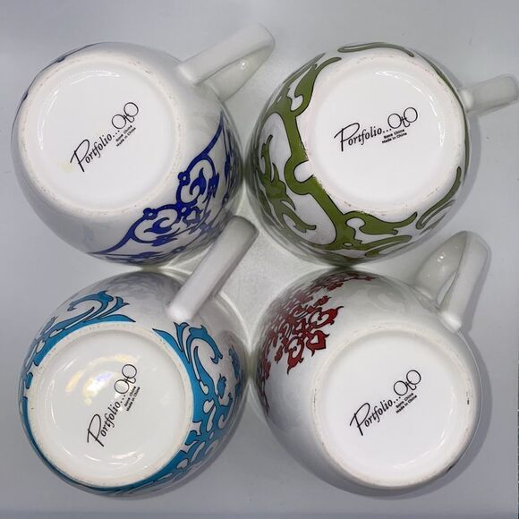 Portfolio OtO Bundle of 4 Bone China Multicolored Coffee Mugs w/Eclectic Designs - Picture 4 of 16